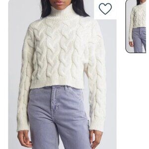 Topshop Turtleneck Crop Cable Oversized Sweater Ivory S
